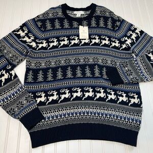 Aspen Knit Sweater Midnight Blue Fair Isle Mens Large Nordic Jumper NEW. 825